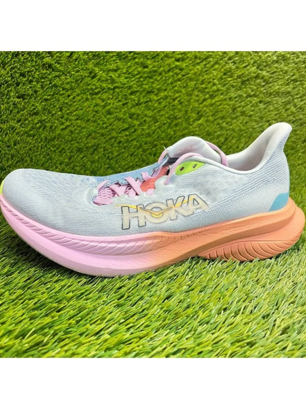 Hoka One One Mach 6 Womens Size 9.5 Blue Pink Athletic Running Shoes Sneakers